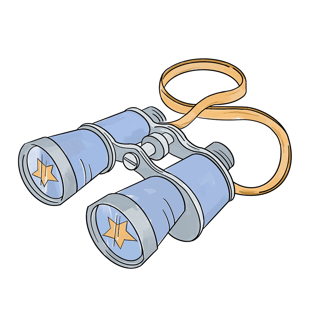 Binoculars with start in the lenses